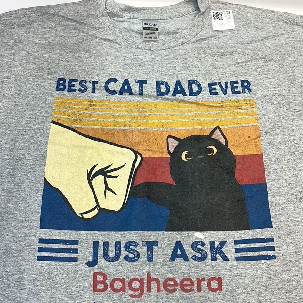 Best Cat Dad Ever Just Ask Bagheera Men’s Grey Short Sleeve Graphic Tee Size XXL
